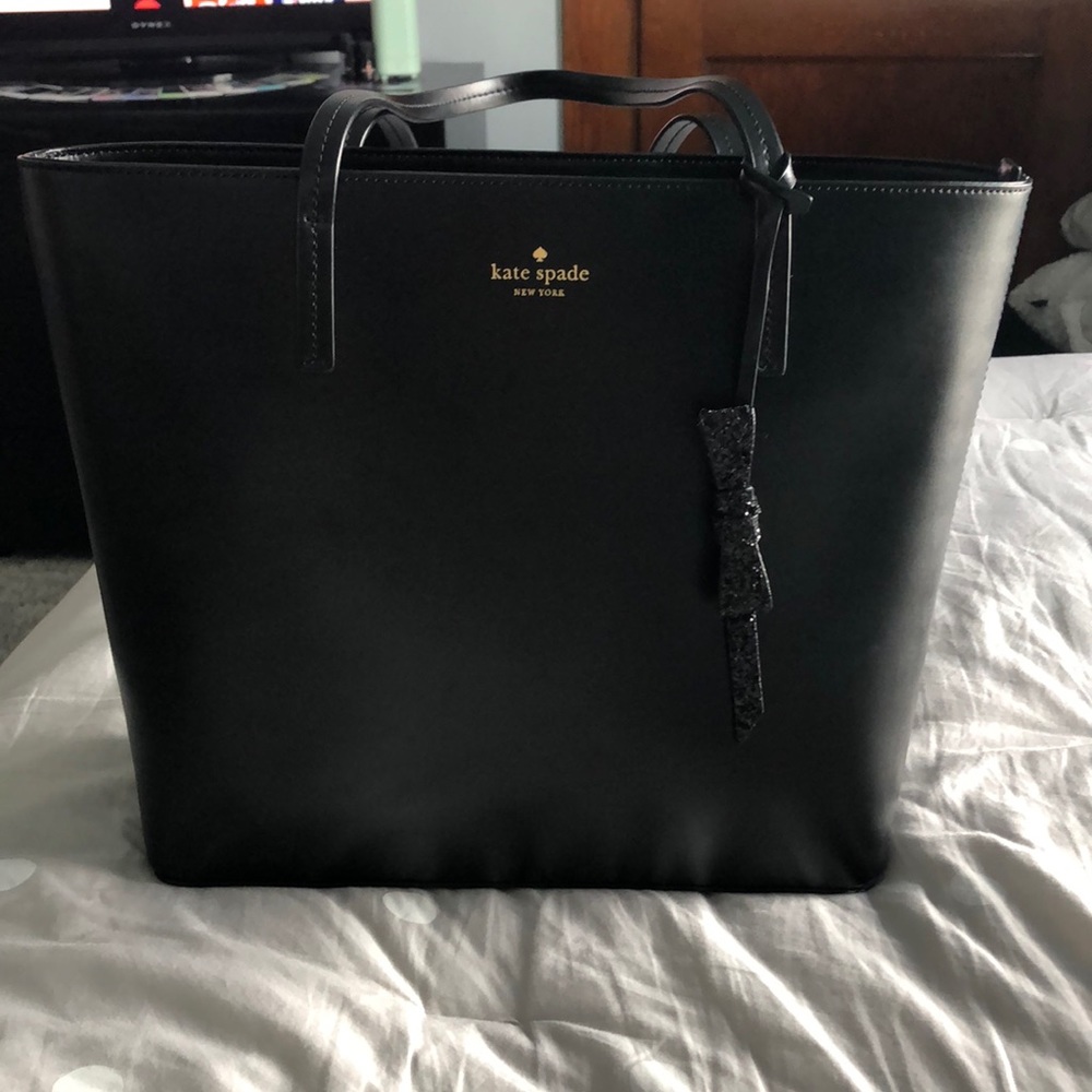 Kate Spade Black Leather Tote bag with sequin bow